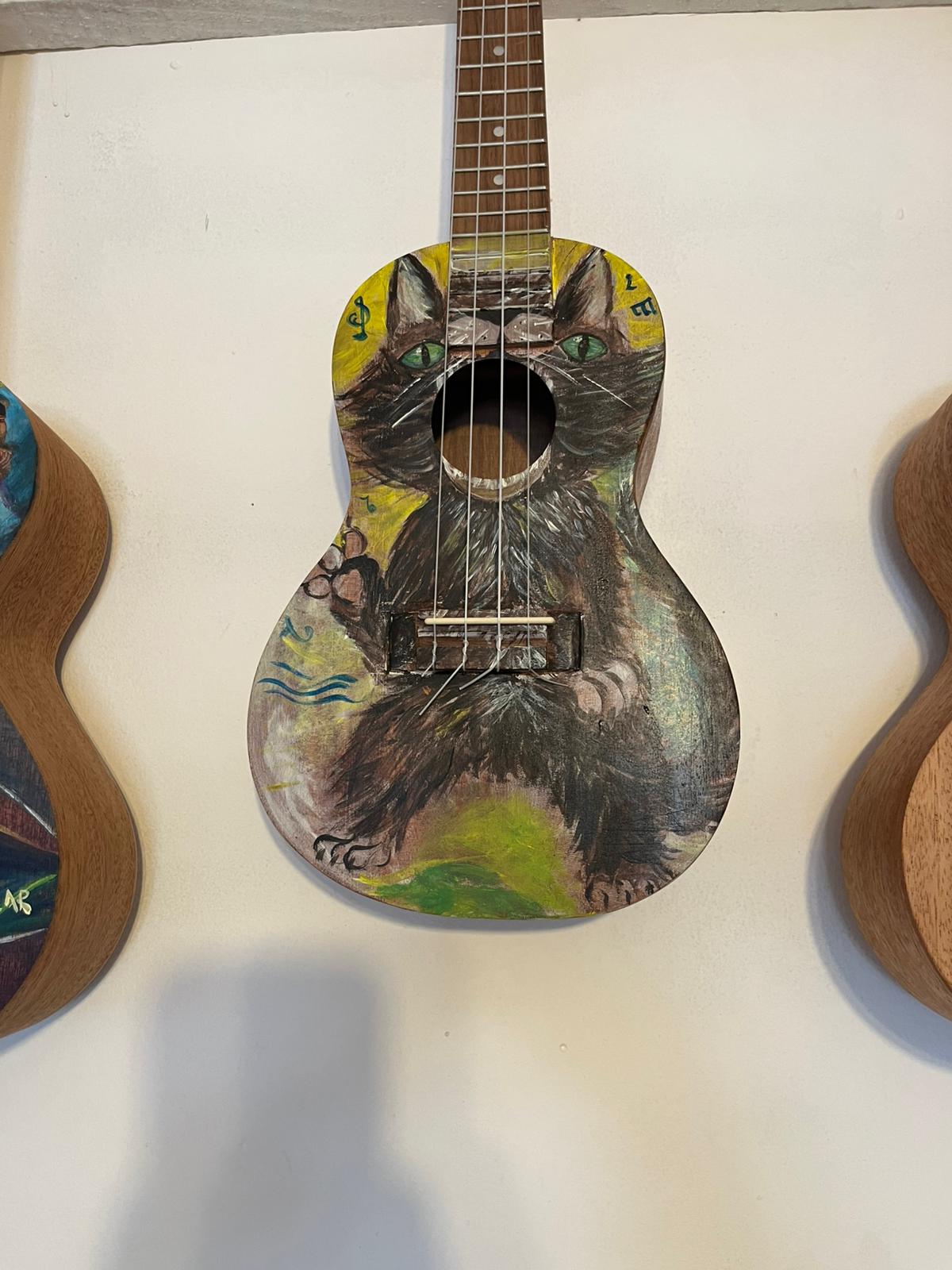 Handcrafted Tenor Ukulele with Beautiful Custom Artwork - Cat