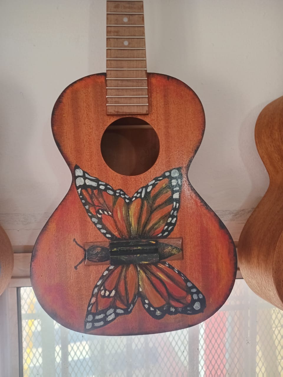Handcrafted Tenor Ukulele with Beautiful Custom Artwork - Butterfly In Flight