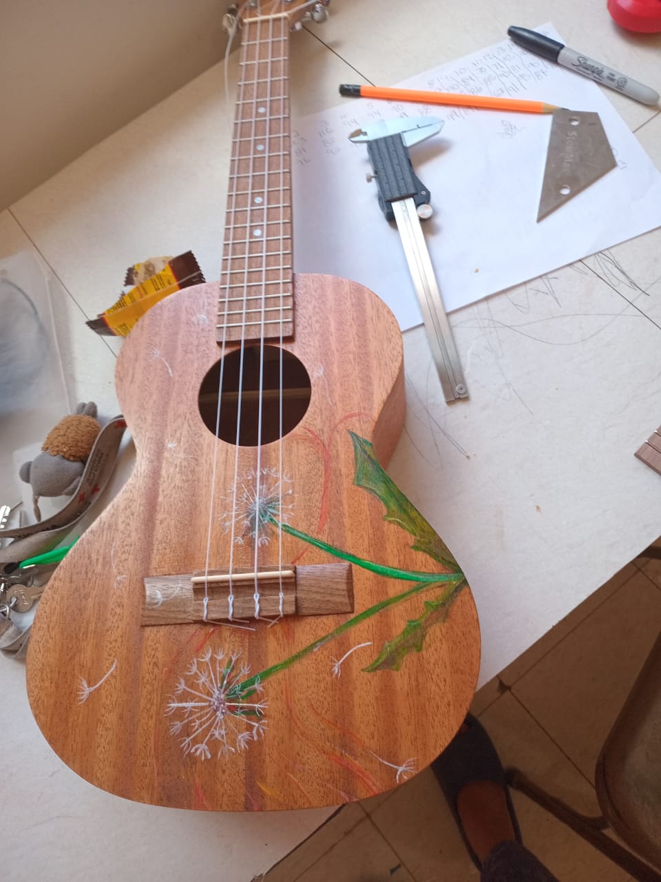 Handcrafted Tenor Ukulele with Beautiful Custom Artwork - Dandelions